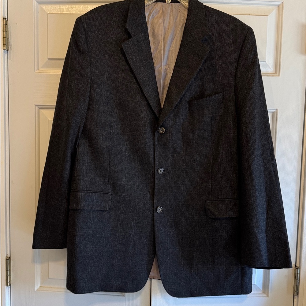 Jack Victor 3-Button Wool Blazer Jacket 46L Charcoal with faint red squares